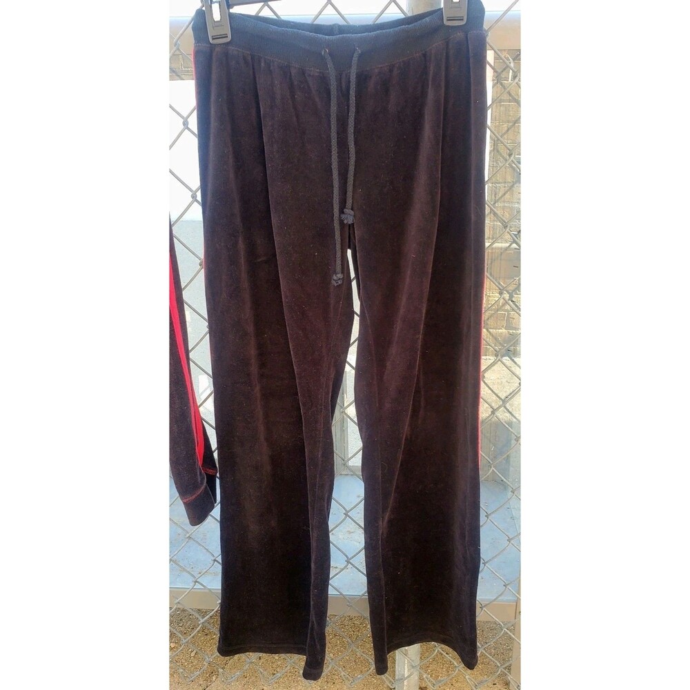 Vtg Velour Track Pants Black Small Red Striped No Boundaries Sweat Suit Bottoms